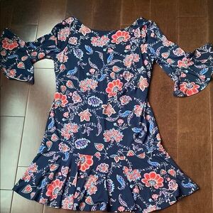 Eliza J Navy Floral Dress with Red and White Accents